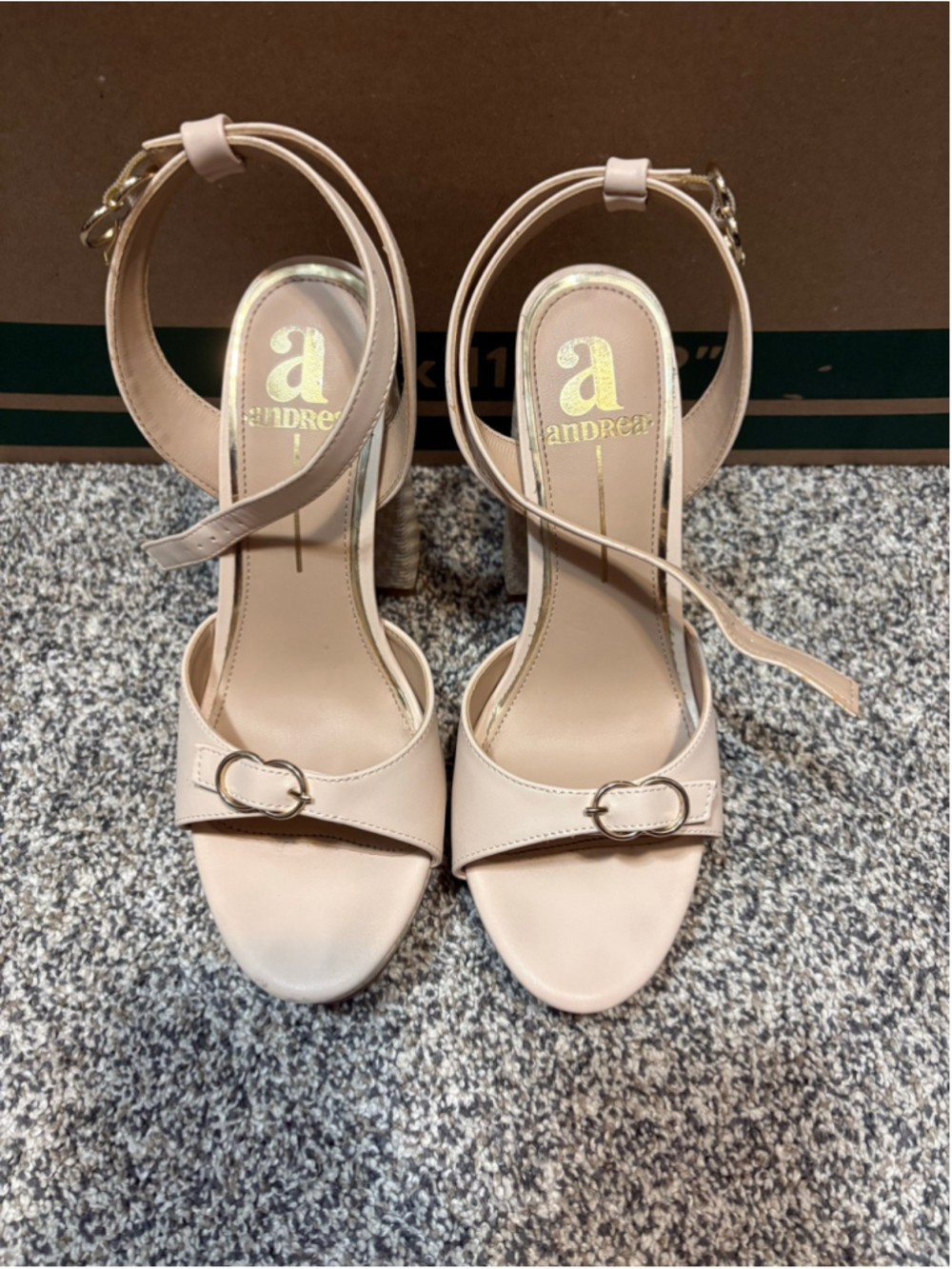 Andrea Beige Platform Sandals / Heels with Buckle Toe